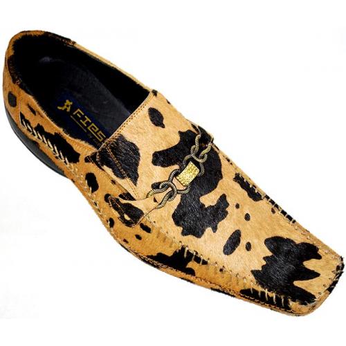 Fiesso Chocolate Caramel With All-Over Spotted Pony Hair Casual Leather Shoes FI8092